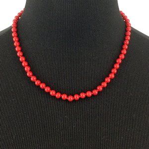 MONET vintage cherry red bead necklace - 18" dainty knotted glass or dyed stone